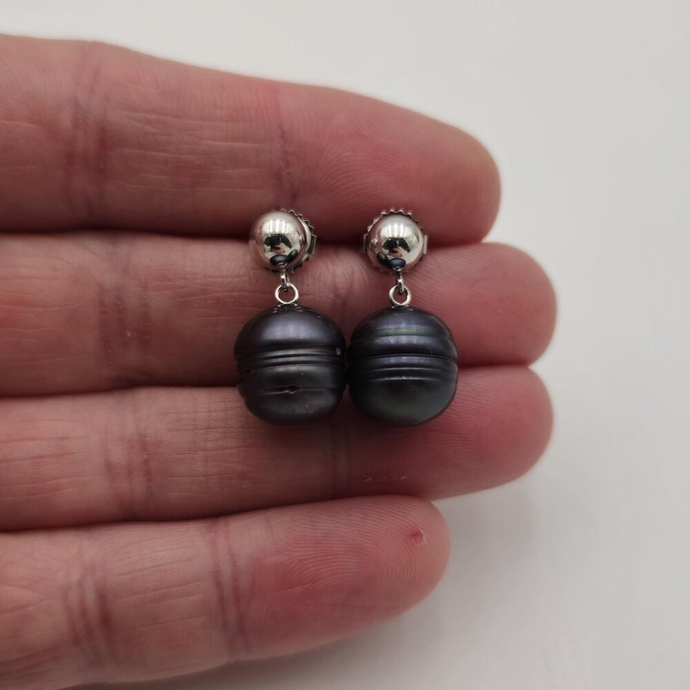 Sterling Silver Genuine Large Pearl Dangle Earrings A3107